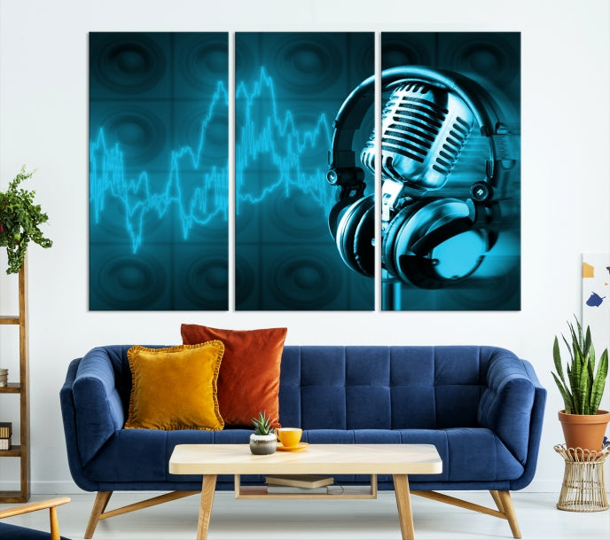 Large Music Wall Art Microphone Headphone Canvas Print