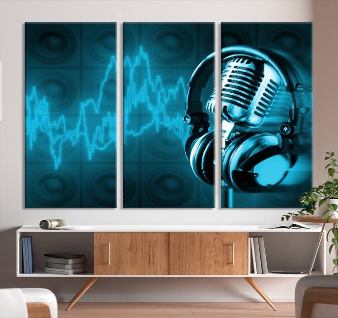 Large Music Wall Art Microphone Headphone Canvas Print