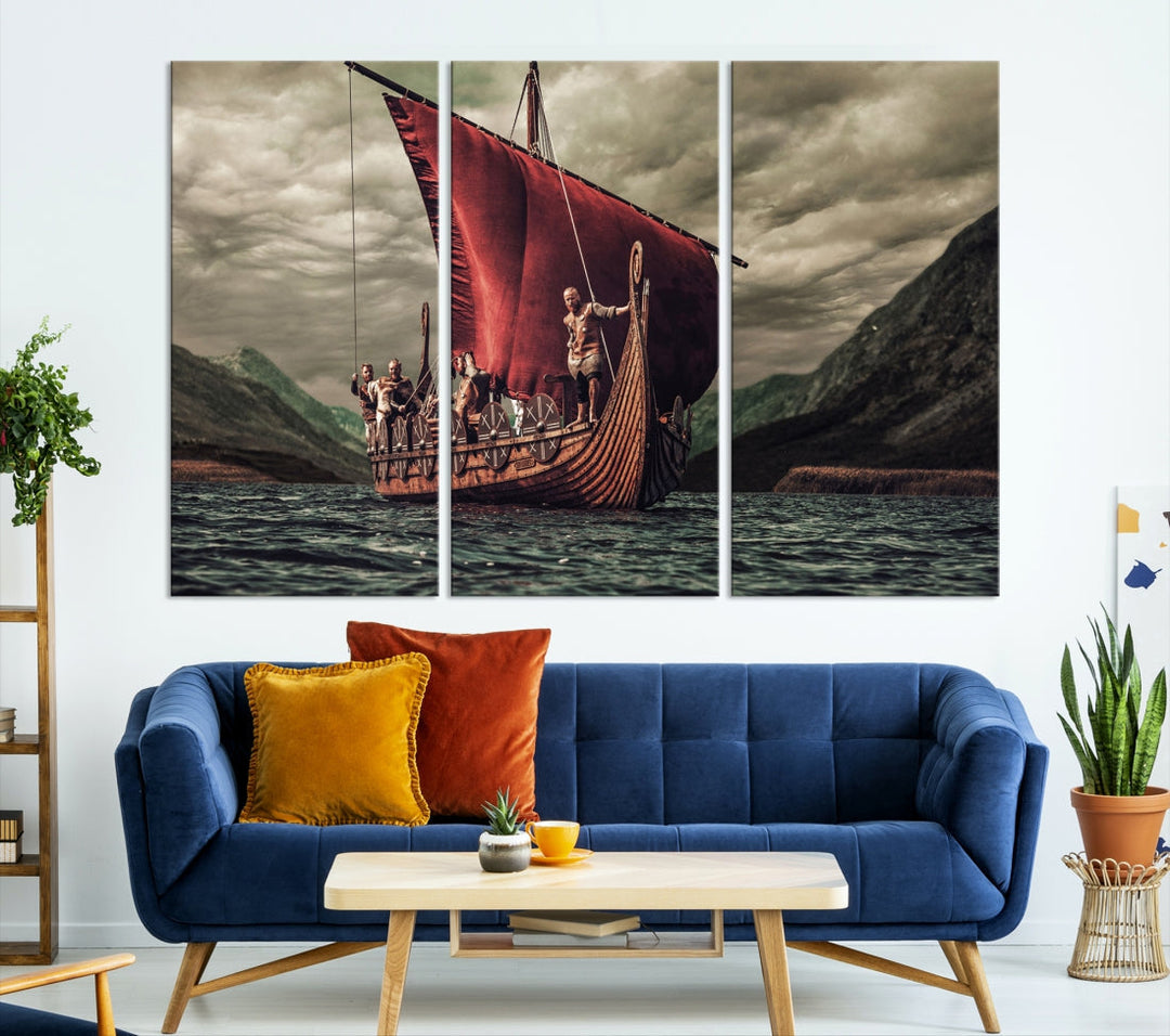 Large Old Viking Ship Wall Art Canvas Print Nautical Art Painting Ocean Seascape Sailing Art Multi Piece Canvas Art