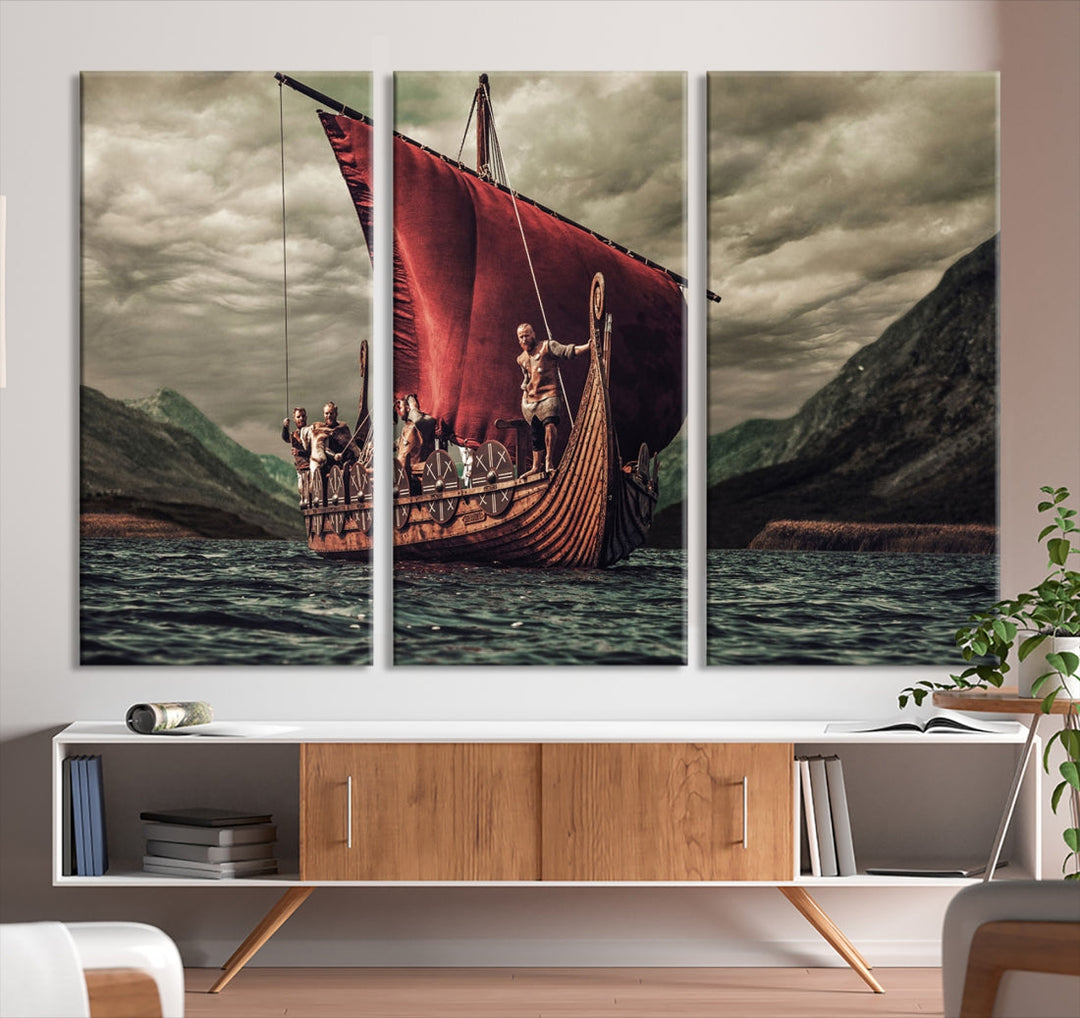 Large Old Viking Ship Wall Art Canvas Print Nautical Art Painting Ocean Seascape Sailing Art Multi Piece Canvas Art