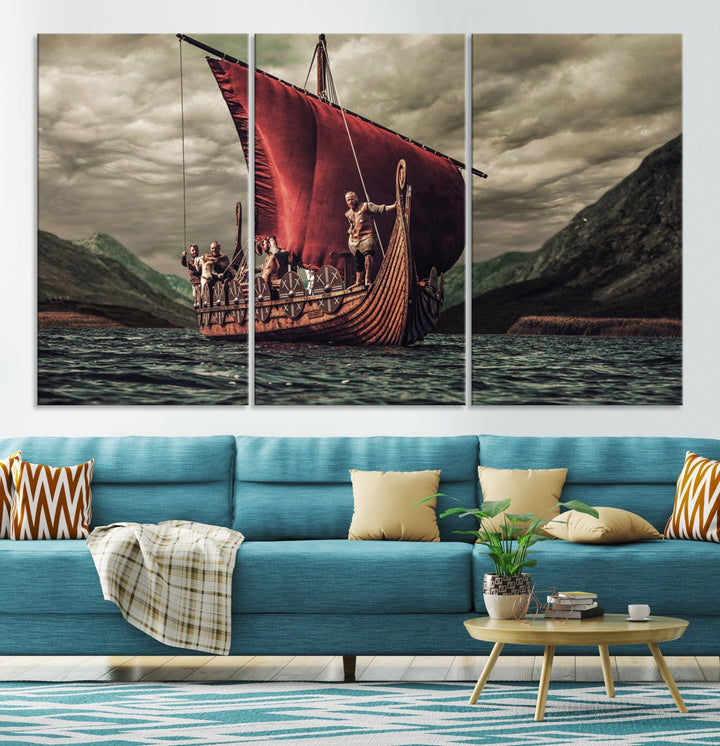 Large Old Viking Ship Wall Art Canvas Print Nautical Art Painting Ocean Seascape Sailing Art Multi Piece Canvas Art