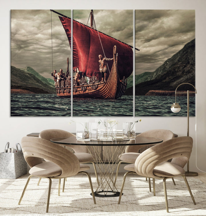 Large Old Viking Ship Wall Art Canvas Print Nautical Art Painting Ocean Seascape Sailing Art Multi Piece Canvas Art