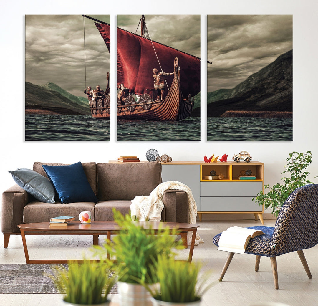 Large Old Viking Ship Wall Art Canvas Print Nautical Art Painting Ocean Seascape Sailing Art Multi Piece Canvas Art