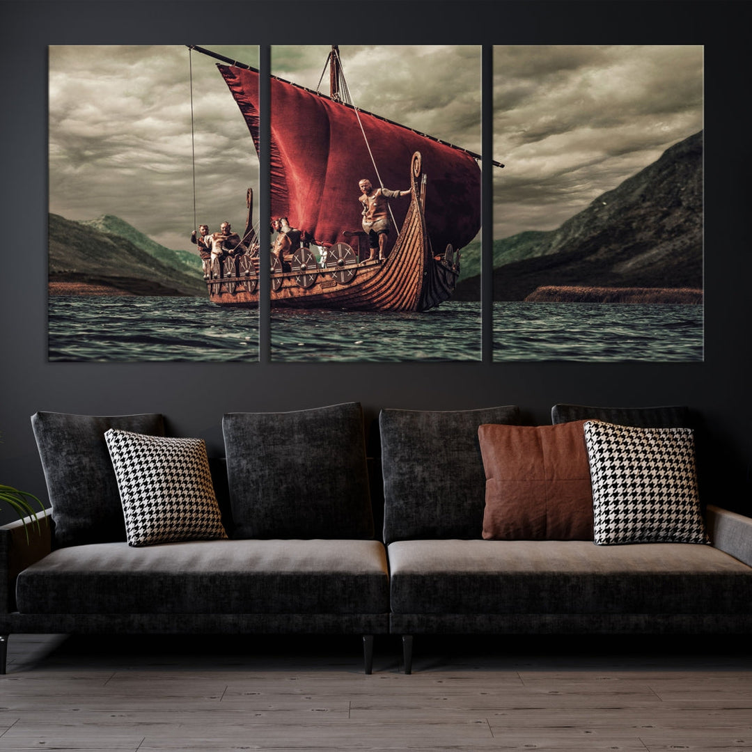 Large Old Viking Ship Wall Art Canvas Print Nautical Art Painting Ocean Seascape Sailing Art Multi Piece Canvas Art