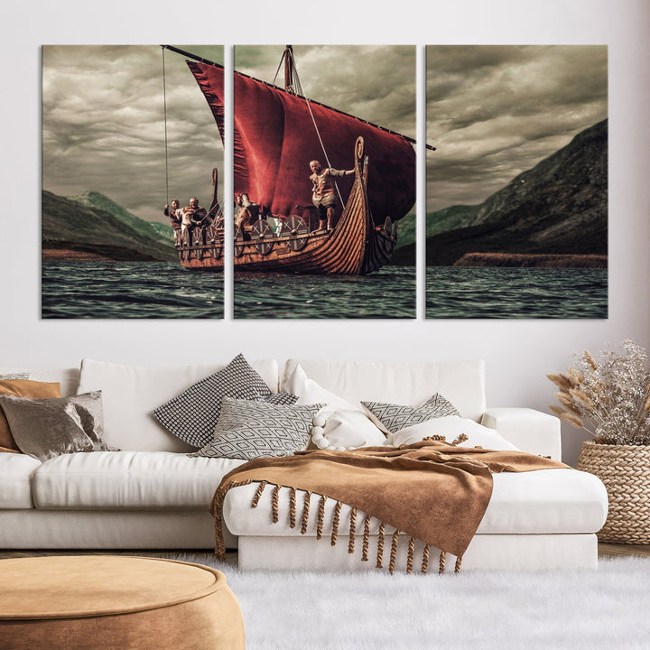 Large Old Viking Ship Wall Art Canvas Print Nautical Art Painting Ocean Seascape Sailing Art Multi Piece Canvas Art