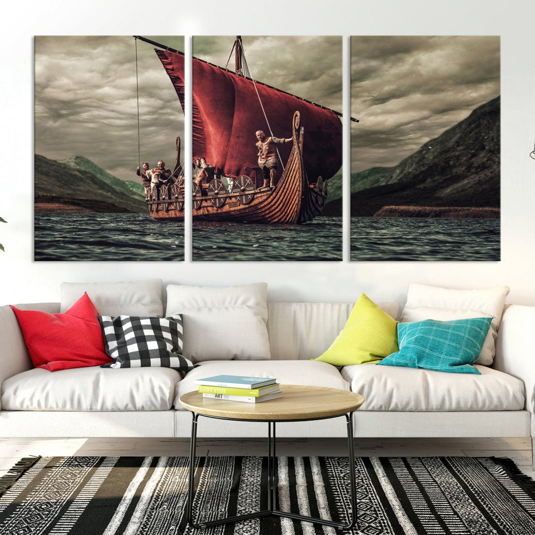 Large Old Viking Ship Wall Art Canvas Print Nautical Art Painting Ocean Seascape Sailing Art Multi Piece Canvas Art