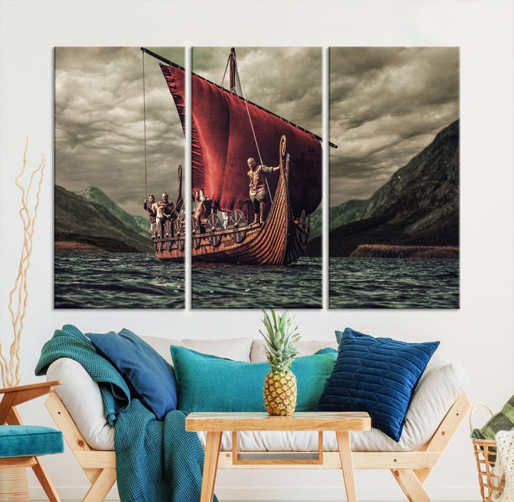 Large Old Viking Ship Wall Art Canvas Print Nautical Art Painting Ocean Seascape Sailing Art Multi Piece Canvas Art