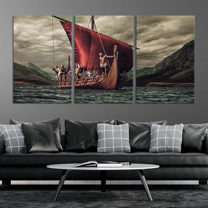 Large Old Viking Ship Wall Art Canvas Print Nautical Art Painting Ocean Seascape Sailing Art Multi Piece Canvas Art