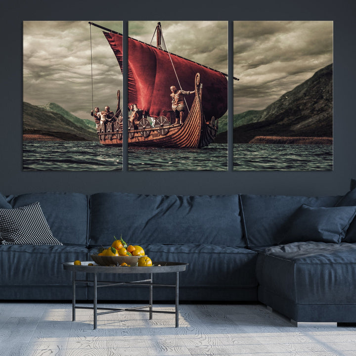 Large Old Viking Ship Wall Art Canvas Print Nautical Art Painting Ocean Seascape Sailing Art Multi Piece Canvas Art