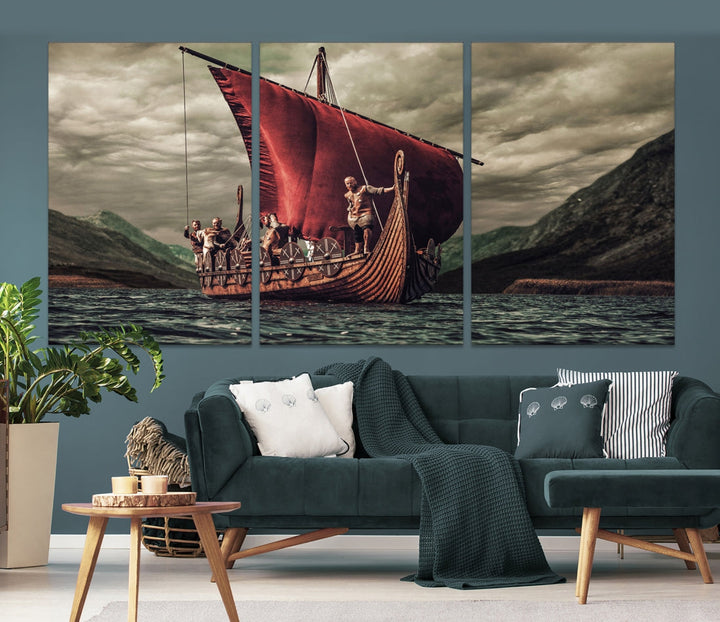 Large Old Viking Ship Wall Art Canvas Print Nautical Art Painting Ocean Seascape Sailing Art Multi Piece Canvas Art