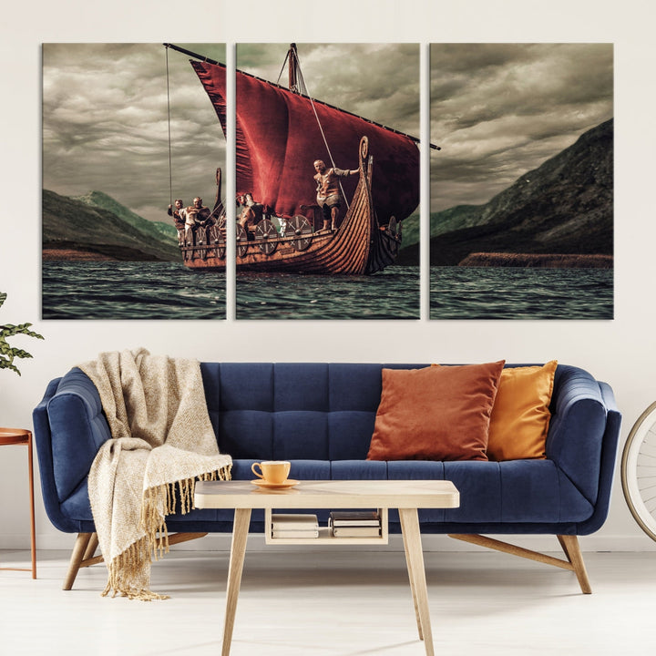 Large Old Viking Ship Wall Art Canvas Print Nautical Art Painting Ocean Seascape Sailing Art Multi Piece Canvas Art