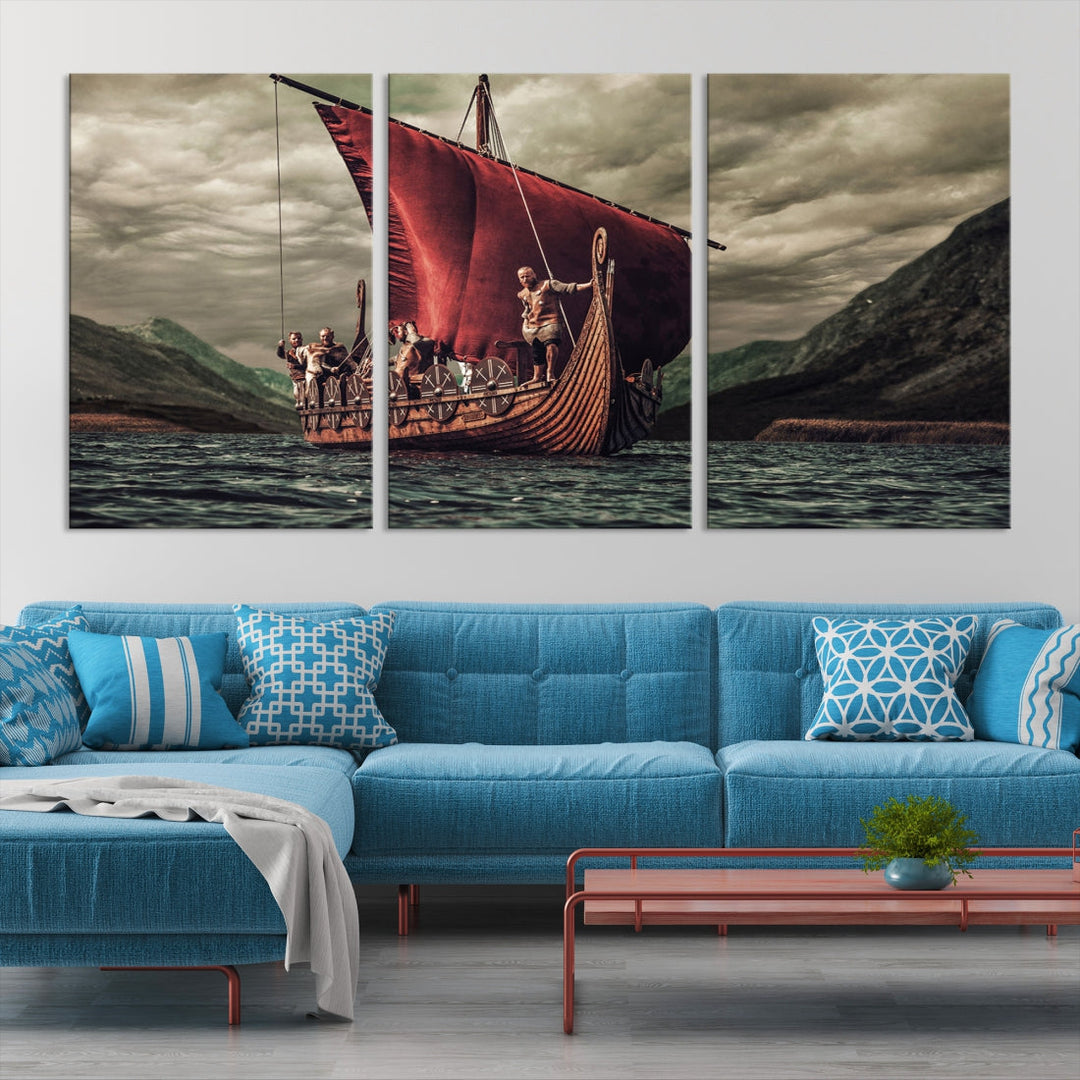 Large Old Viking Ship Wall Art Canvas Print Nautical Art Painting Ocean Seascape Sailing Art Multi Piece Canvas Art