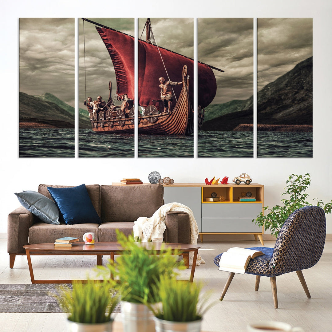 Large Old Viking Ship Wall Art Canvas Print Nautical Art Painting Ocean Seascape Sailing Art Multi Piece Canvas Art