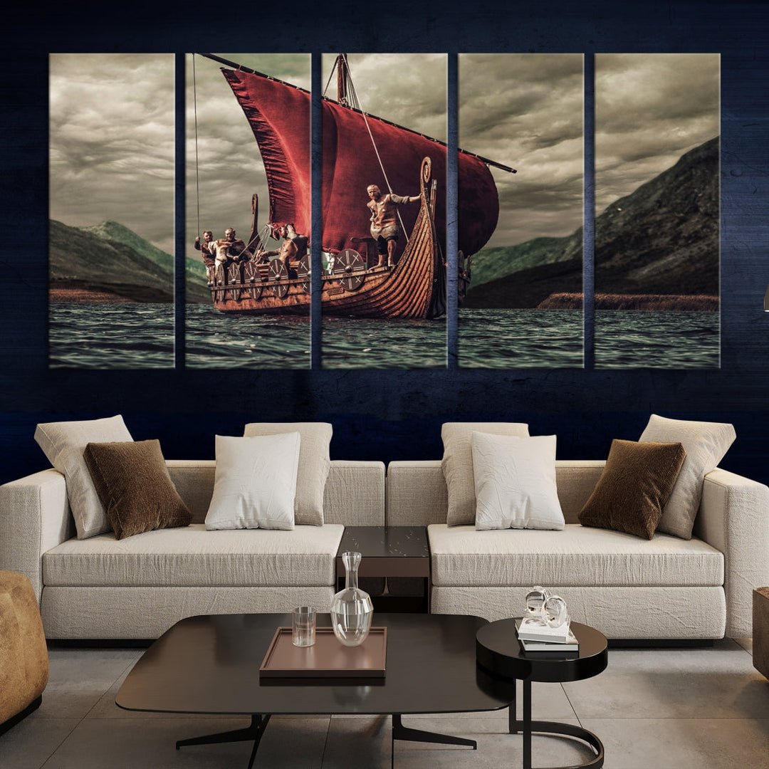 Large Old Viking Ship Wall Art Canvas Print Nautical Art Painting Ocean Seascape Sailing Art Multi Piece Canvas Art