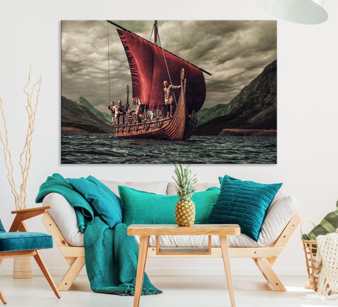 Large Old Viking Ship Wall Art Canvas Print Nautical Art Painting Ocean Seascape Sailing Art Multi Piece Canvas Art