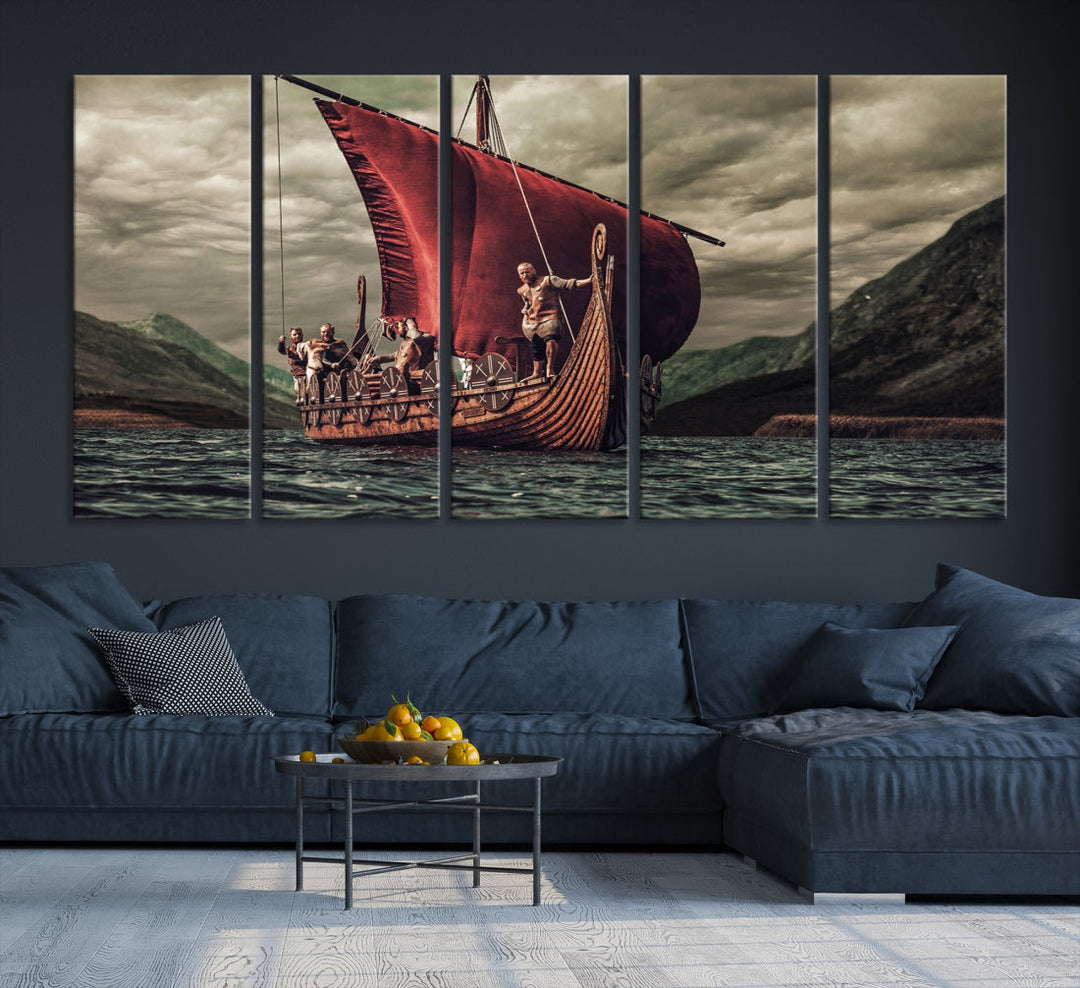 Large Old Viking Ship Wall Art Canvas Print Nautical Art Painting Ocean Seascape Sailing Art Multi Piece Canvas Art