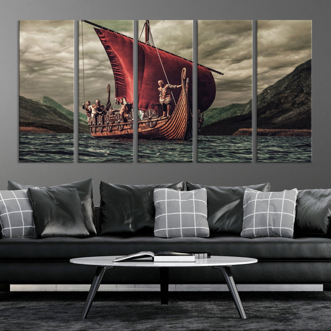 Large Old Viking Ship Wall Art Canvas Print Nautical Art Painting Ocean Seascape Sailing Art Multi Piece Canvas Art