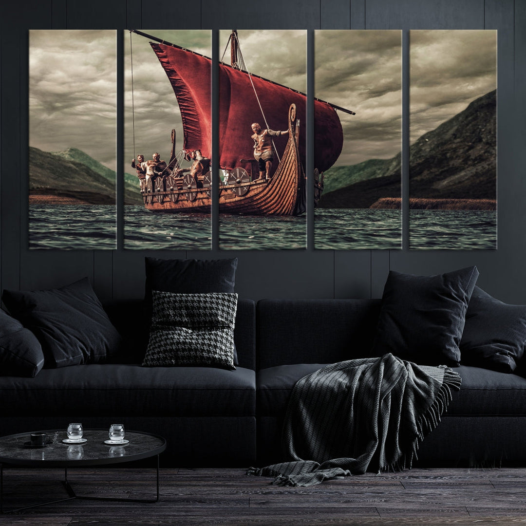 Large Old Viking Ship Wall Art Canvas Print Nautical Art Painting Ocean Seascape Sailing Art Multi Piece Canvas Art