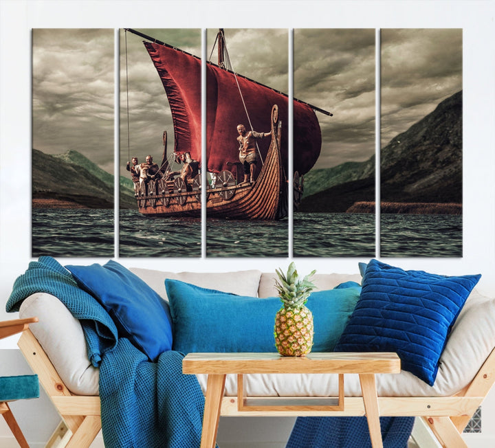 Large Old Viking Ship Wall Art Canvas Print Nautical Art Painting Ocean Seascape Sailing Art Multi Piece Canvas Art