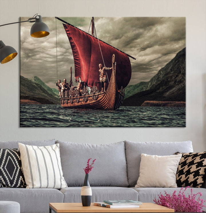 Large Old Viking Ship Wall Art Canvas Print Nautical Art Painting Ocean Seascape Sailing Art Multi Piece Canvas Art