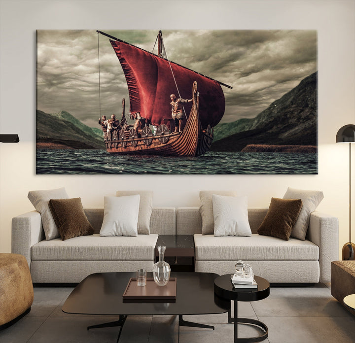 Large Old Viking Ship Wall Art Canvas Print Nautical Art Painting Ocean Seascape Sailing Art Multi Piece Canvas Art