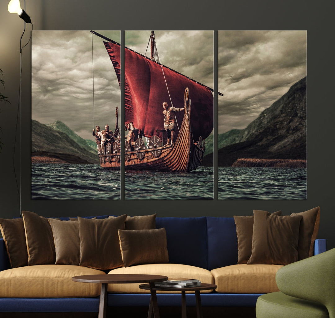 Large Old Viking Ship Wall Art Canvas Print Nautical Art Painting Ocean Seascape Sailing Art Multi Piece Canvas Art