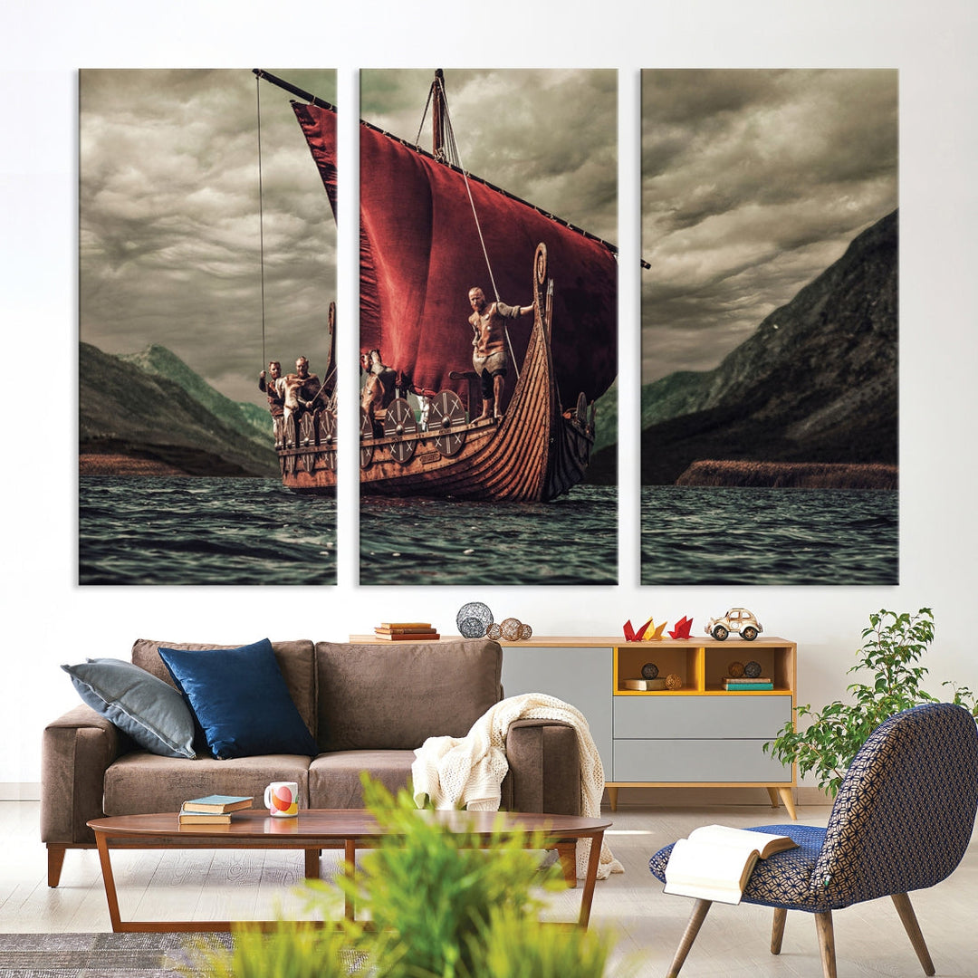 Large Old Viking Ship Wall Art Canvas Print Nautical Art Painting Ocean Seascape Sailing Art Multi Piece Canvas Art