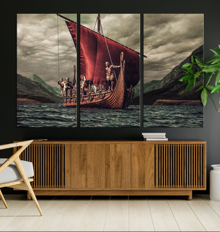 Large Old Viking Ship Wall Art Canvas Print Nautical Art Painting Ocean Seascape Sailing Art Multi Piece Canvas Art