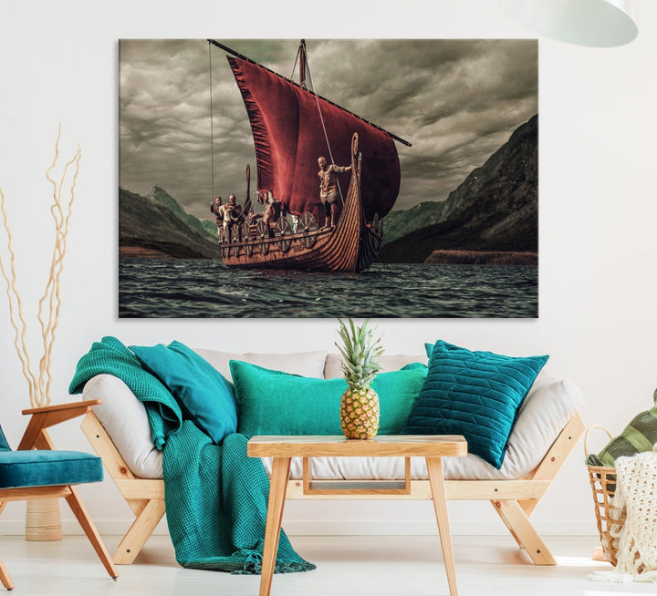 Large Old Vikings Ship Sailing Canvas Wall Art Print Nautical Art Wall Decor