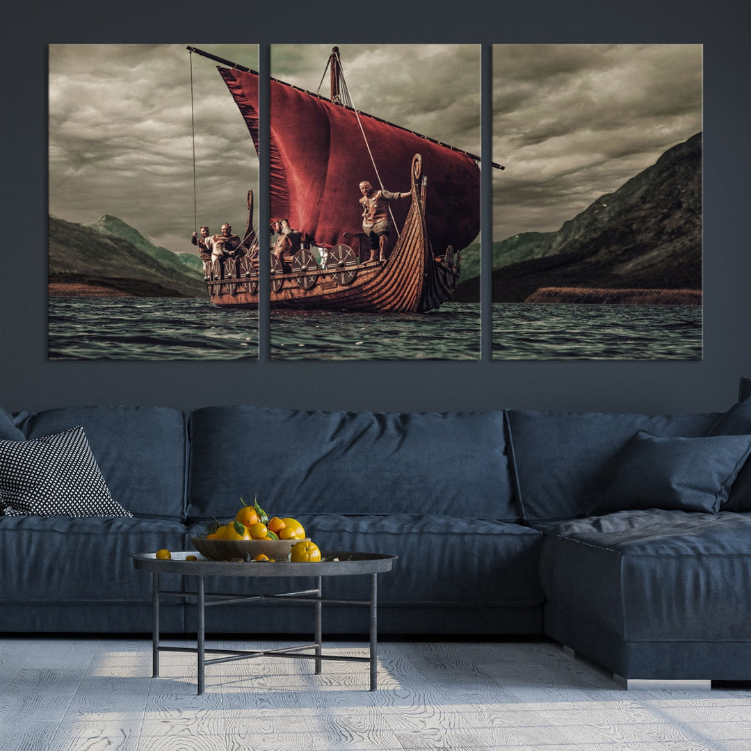 Large Old Vikings Ship Sailing Canvas Wall Art Print Nautical Art Wall Decor