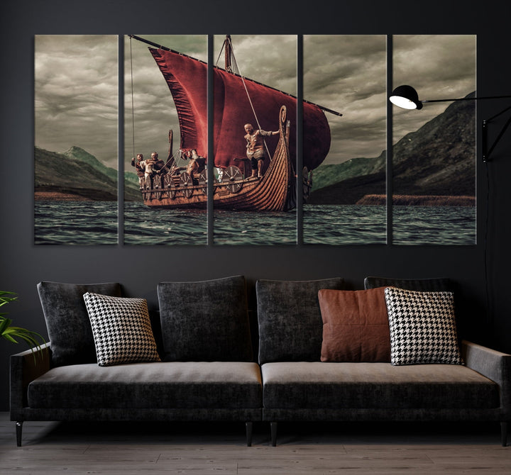 Large Old Vikings Ship Sailing Canvas Wall Art Print Nautical Art Wall Decor