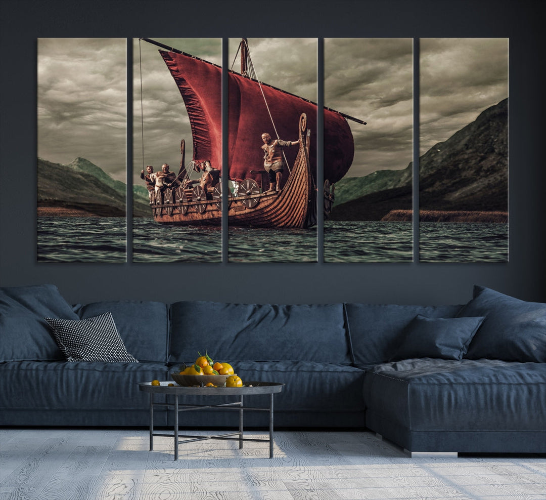 Large Old Vikings Ship Sailing Canvas Wall Art Print Nautical Art Wall Decor