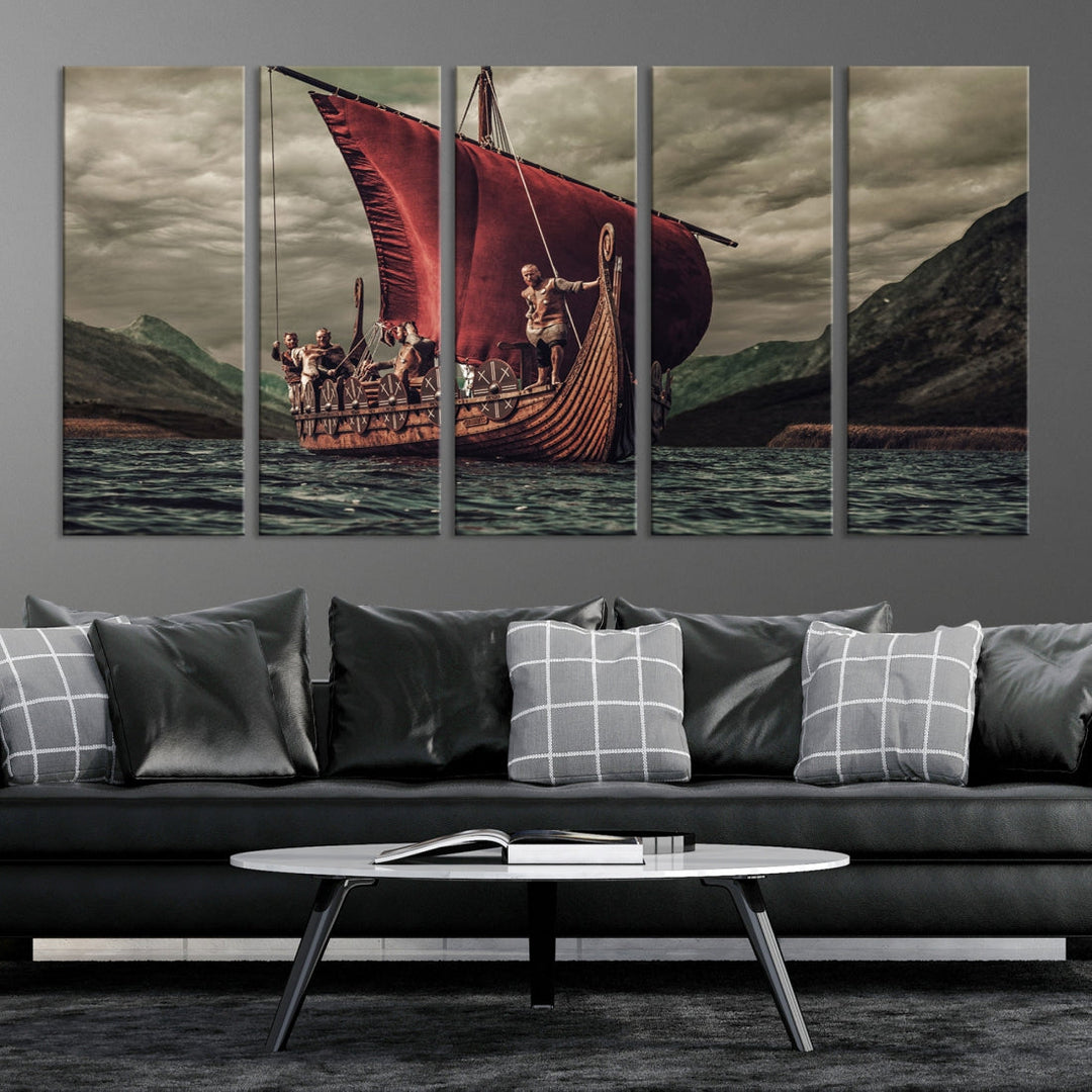 Large Old Vikings Ship Sailing Canvas Wall Art Print Nautical Art Wall Decor