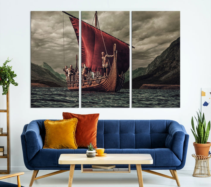 Large Old Vikings Ship Sailing Canvas Wall Art Print Nautical Art Wall Decor