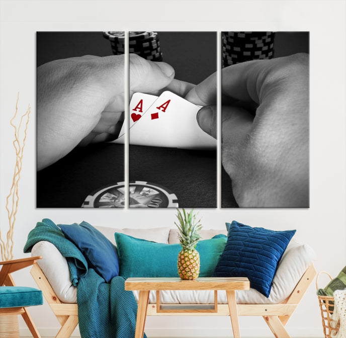 Large Poker Game Playing Cards Ace Wall Art Lucky Aces Canvas Print