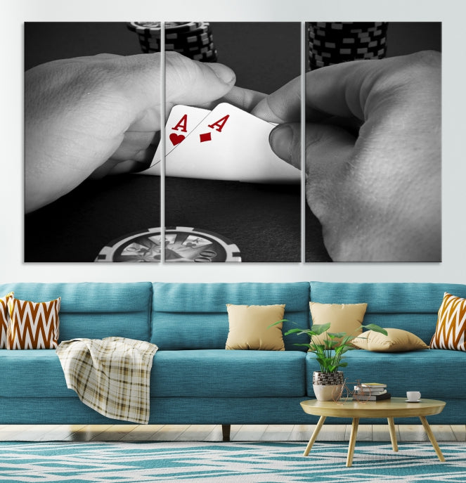 Large Poker Game Playing Cards Ace Wall Art Lucky Aces Canvas Print