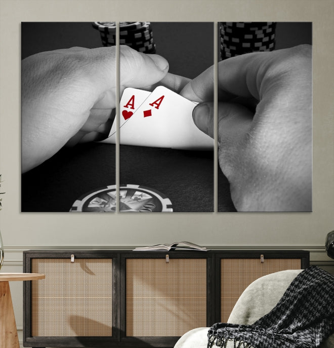 Large Poker Game Playing Cards Ace Wall Art Lucky Aces Canvas Print