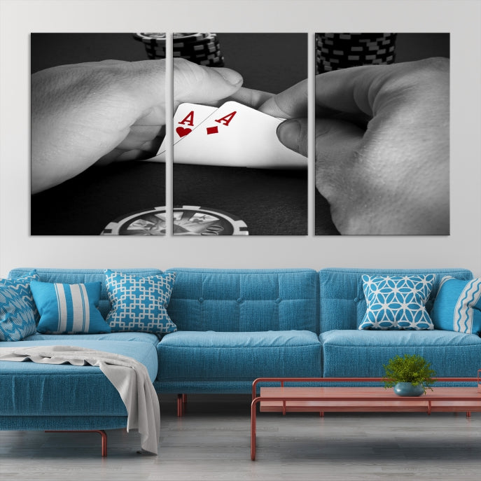 Large Poker Game Playing Cards Ace Wall Art Lucky Aces Canvas Print