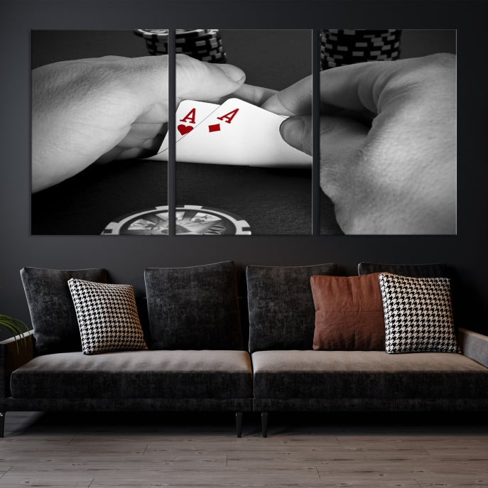 Large Poker Game Playing Cards Ace Wall Art Lucky Aces Canvas Print