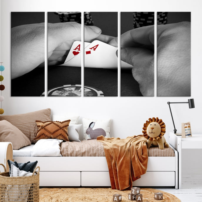 Large Poker Game Playing Cards Ace Wall Art Lucky Aces Canvas Print