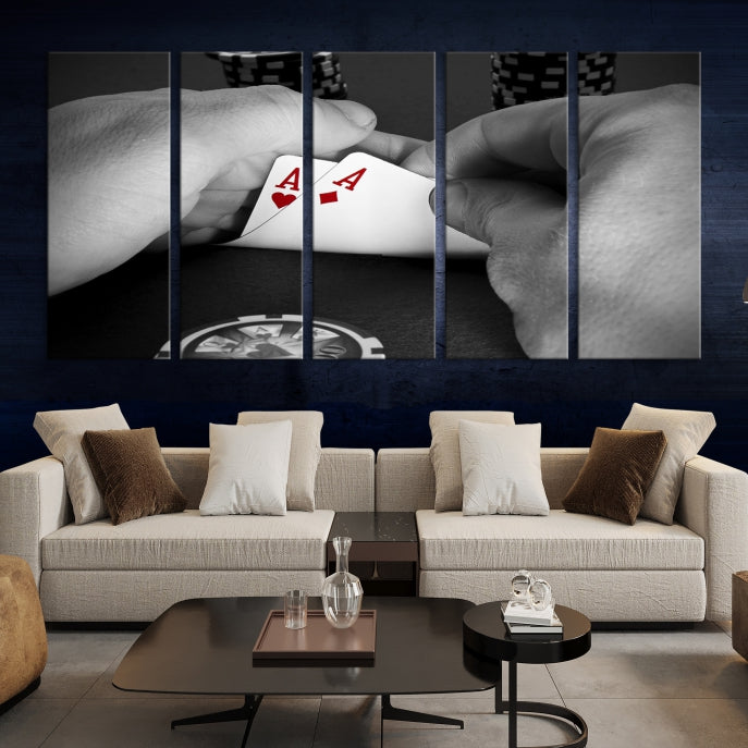 Large Poker Game Playing Cards Ace Wall Art Lucky Aces Canvas Print