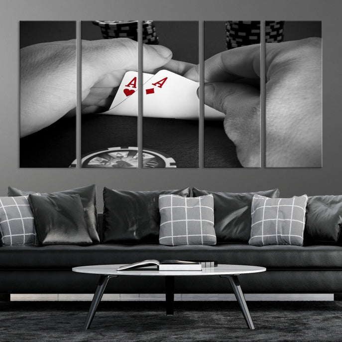 Large Poker Game Playing Cards Ace Wall Art Lucky Aces Canvas Print