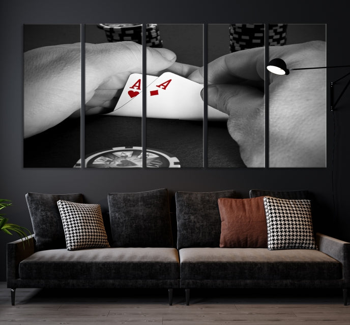 Large Poker Game Playing Cards Ace Wall Art Lucky Aces Canvas Print