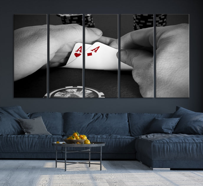 Large Poker Game Playing Cards Ace Wall Art Lucky Aces Canvas Print