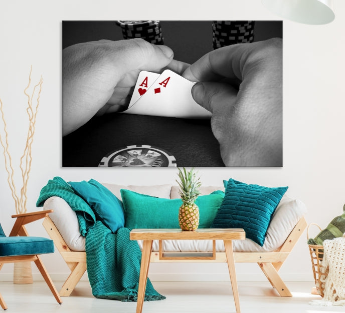 Large Poker Game Playing Cards Ace Wall Art Lucky Aces Canvas Print