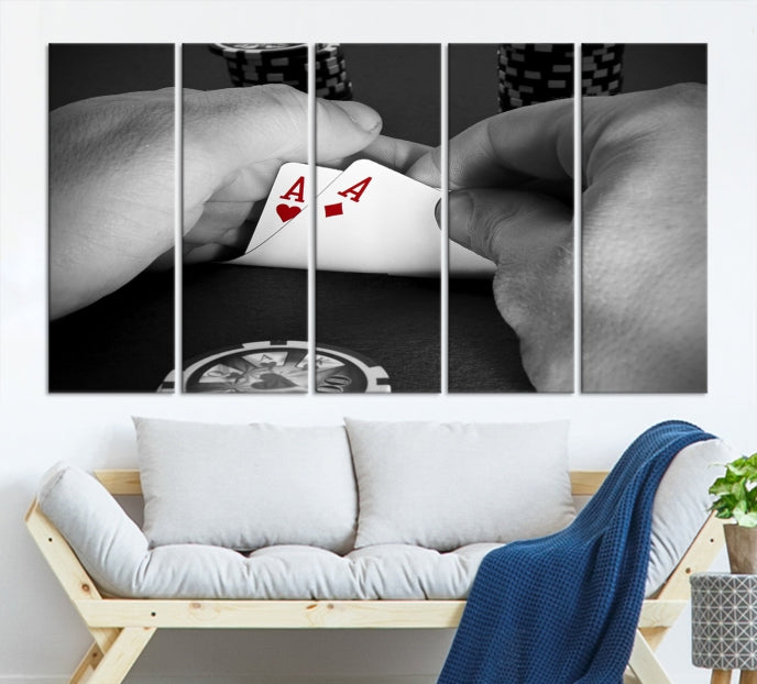 Large Poker Game Playing Cards Ace Wall Art Lucky Aces Canvas Print