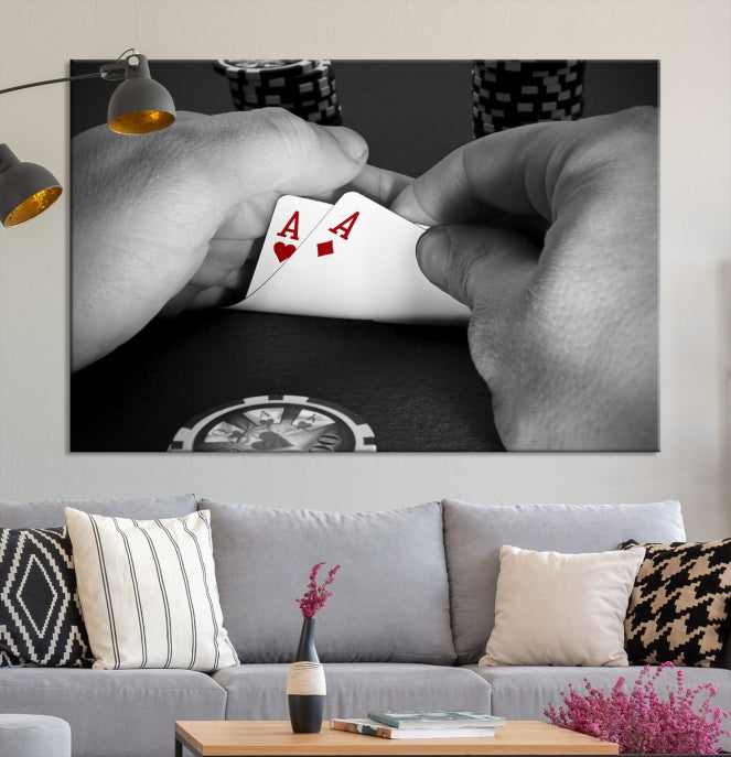 Large Poker Game Playing Cards Ace Wall Art Lucky Aces Canvas Print