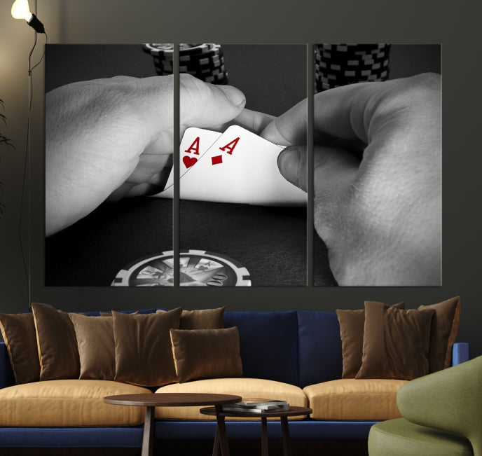 Large Poker Game Playing Cards Ace Wall Art Lucky Aces Canvas Print