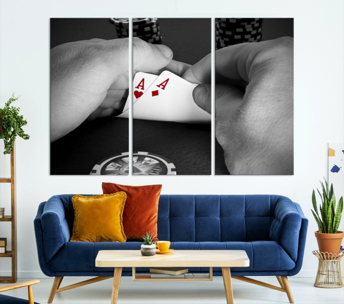 Large Poker Game Playing Cards Ace Wall Art Lucky Aces Canvas Print