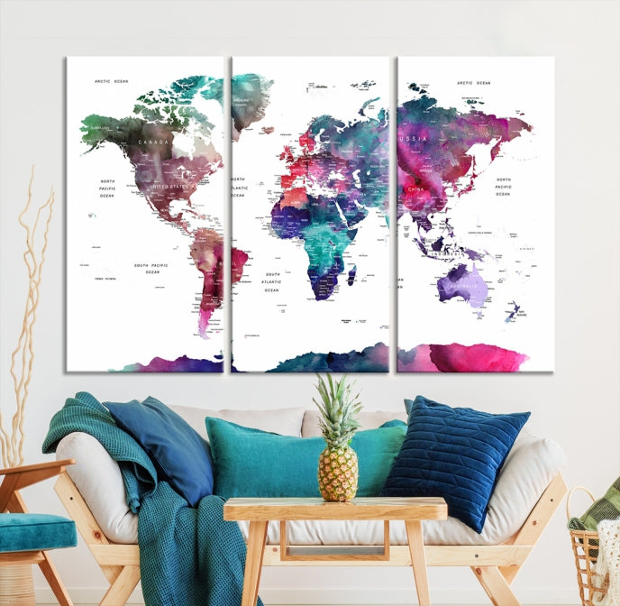 Large Push Pin Travel Map Wall Art World Map Poster Canvas Print